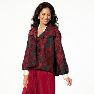 Wynne Collection Occasion Floral Jacquard Swing Jacket Size Medium Black Berry